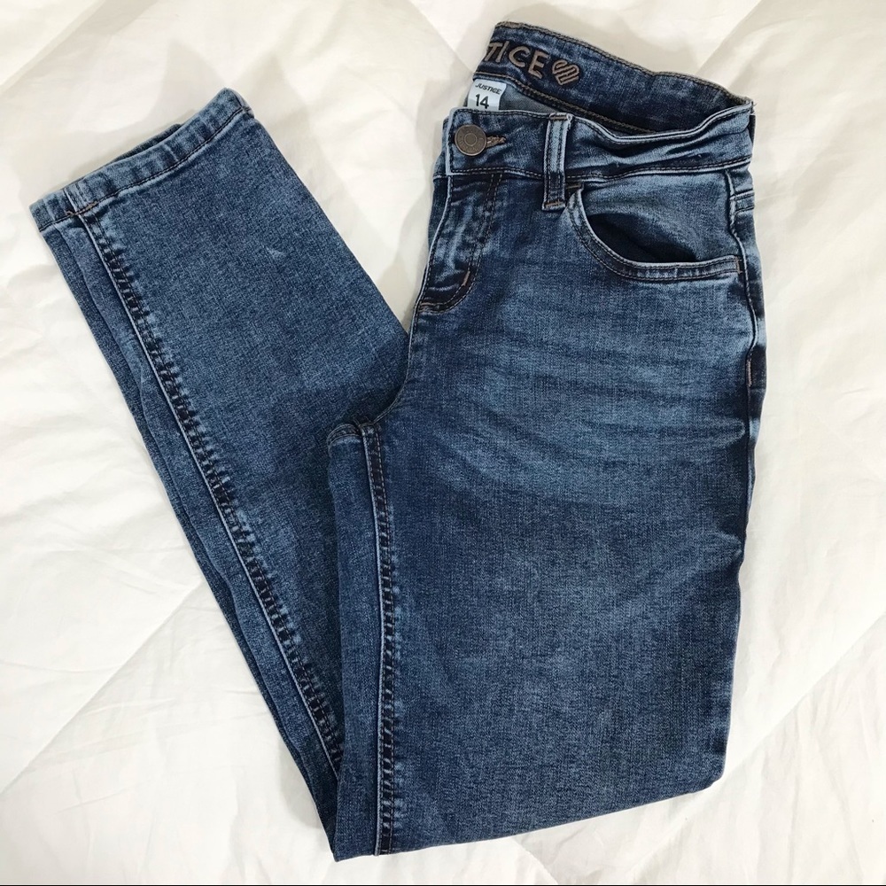 Justice Acid Wash Denim Jeans Retro Style Size 14 Blue